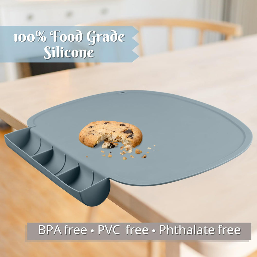 Kalovin silicone placemat sticks to smooth surfaces, helping meals stay in place.