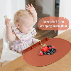 Kalovin silicone placemat stays put on smooth surfaces during meals.