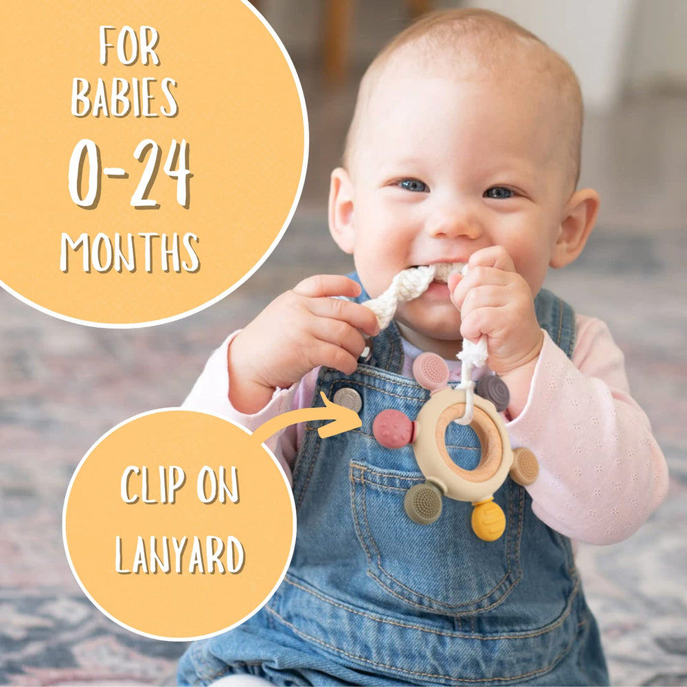 Kalovin silicone teether uses food-grade silicone for safe chewing.