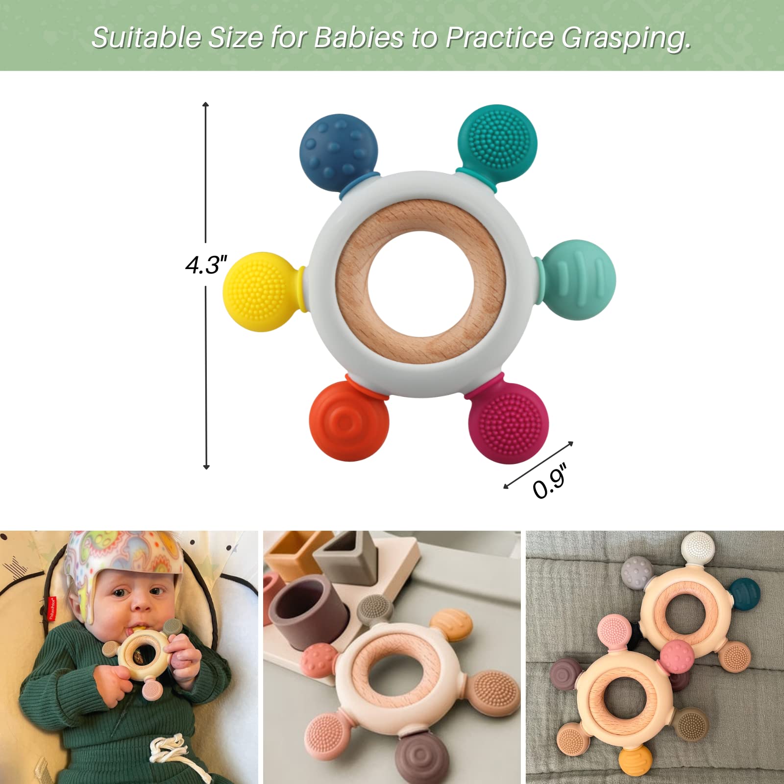 Kalovin teether in use by baby demonstrating safe chew time