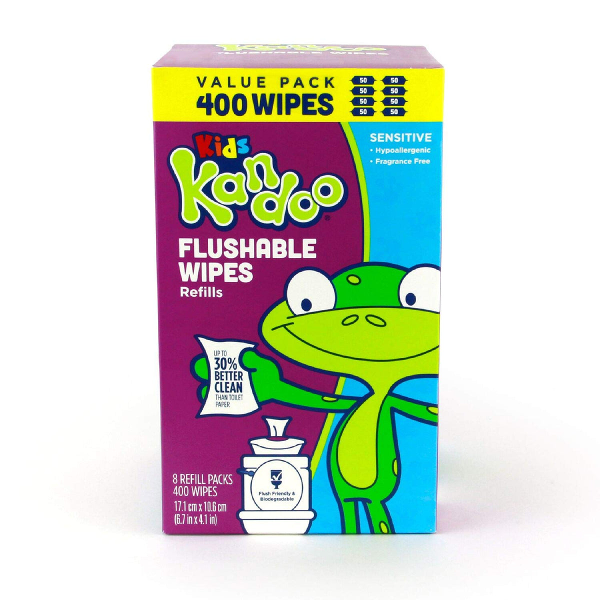 Kandoo flushable cleansing wipes for kids with lotion for a gentle clean.
