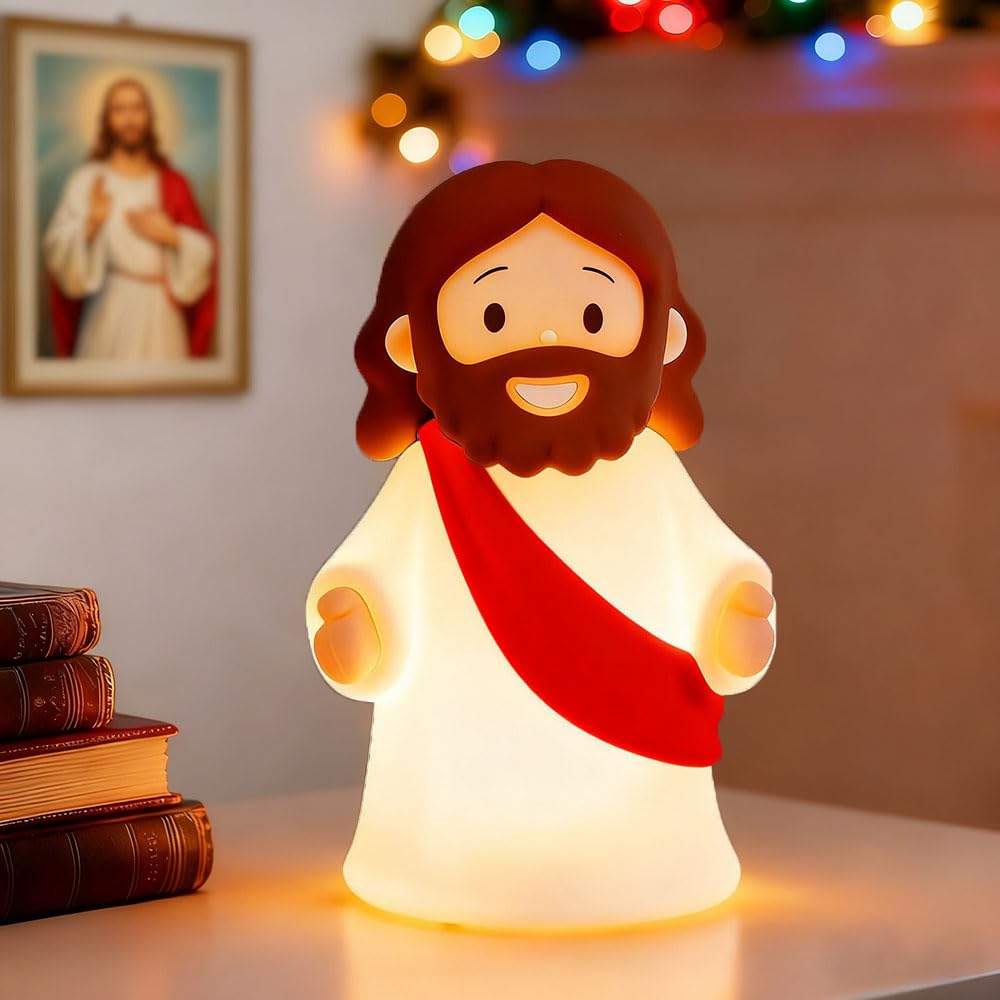 KangTen CHEN Jesus Night Light on bedside with red glow for calm bedtime prayers