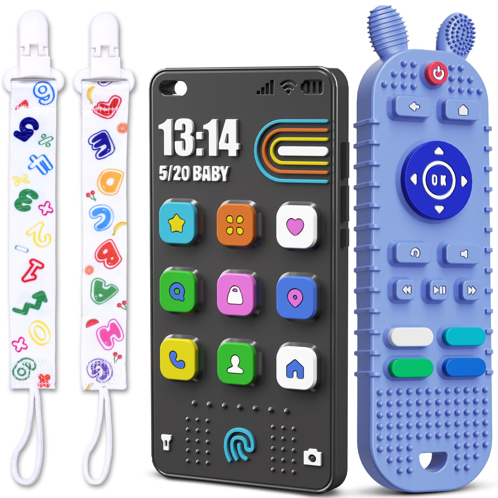 Kaodezhu TV remote teether in soft silicone for gentle gum relief.