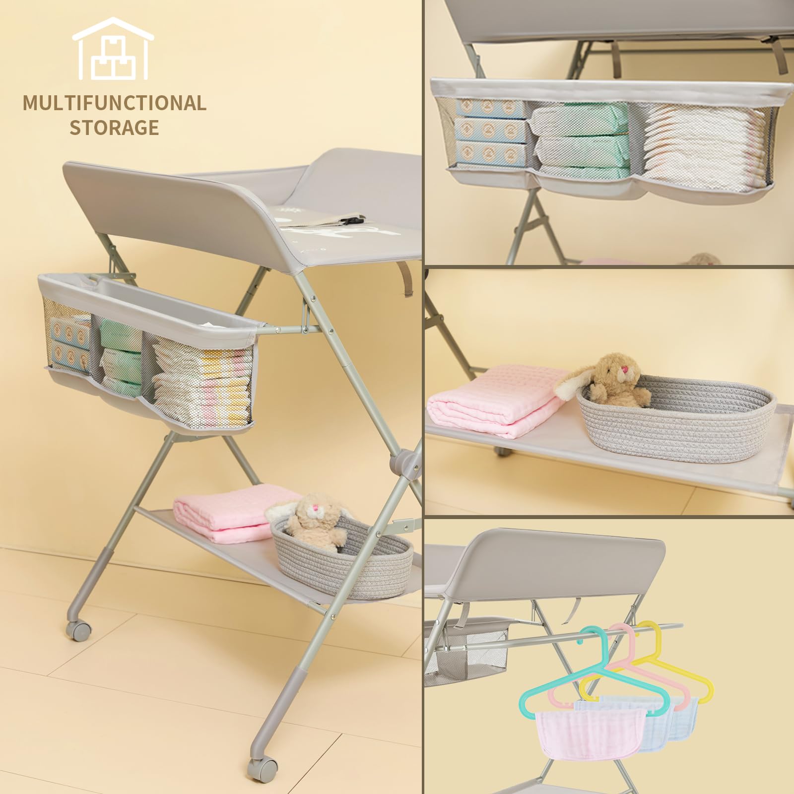 KARAOK changing table with wheels foldable design saves space in small homes.