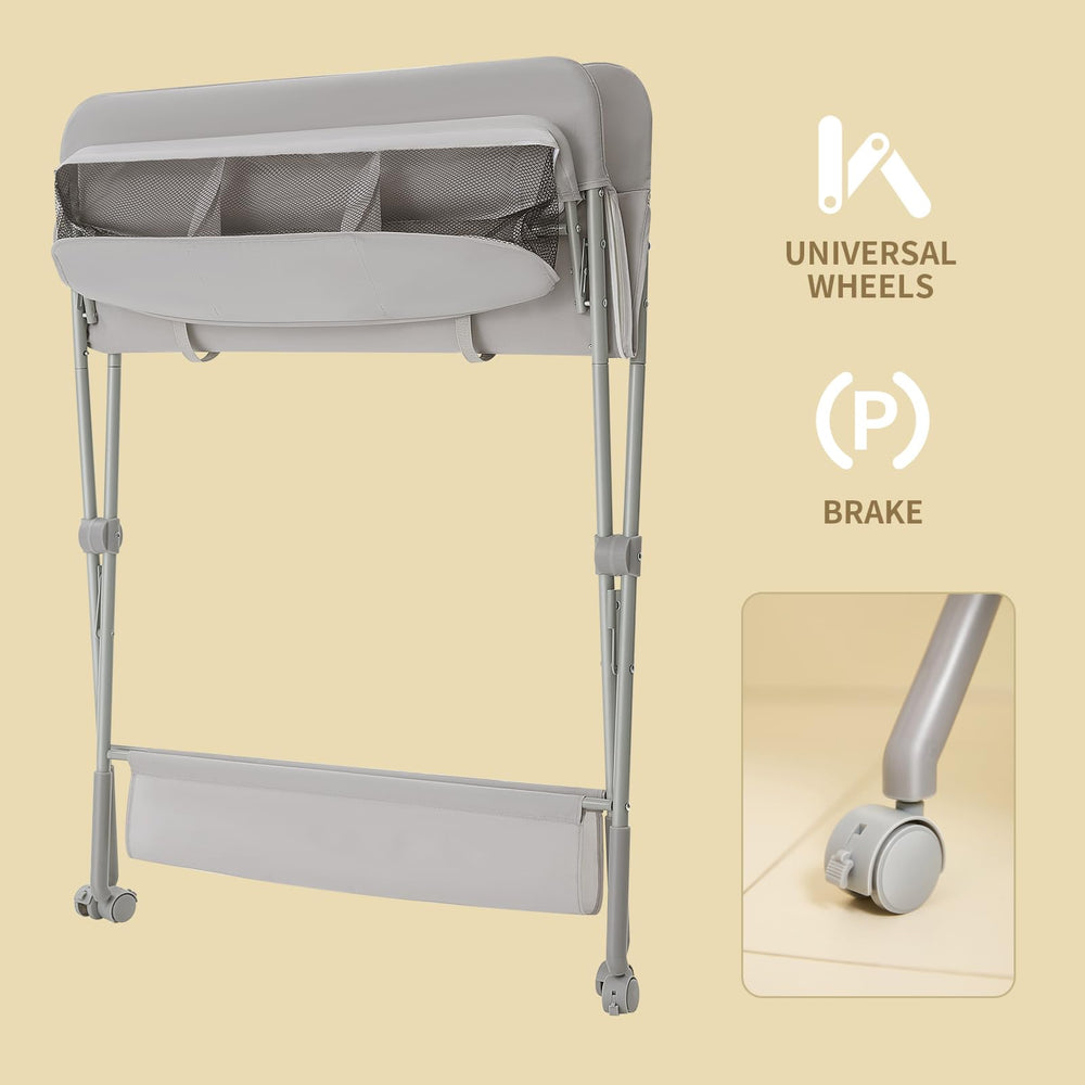 KARAOK changing table with wheels storage organizer keeps diapers and wipes within reach.