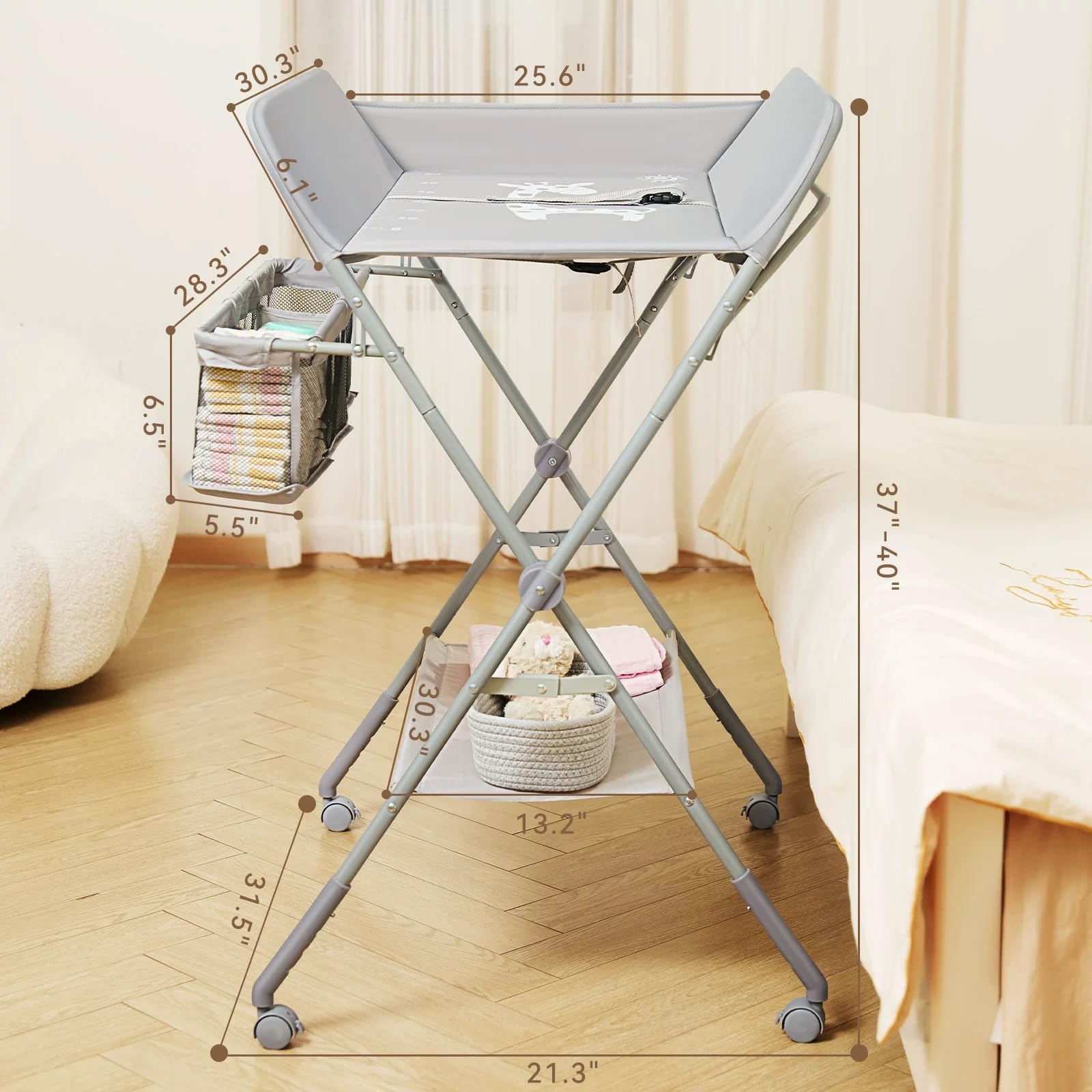 KARAOK changing table with wheels triangle-structure offers durability and stability.