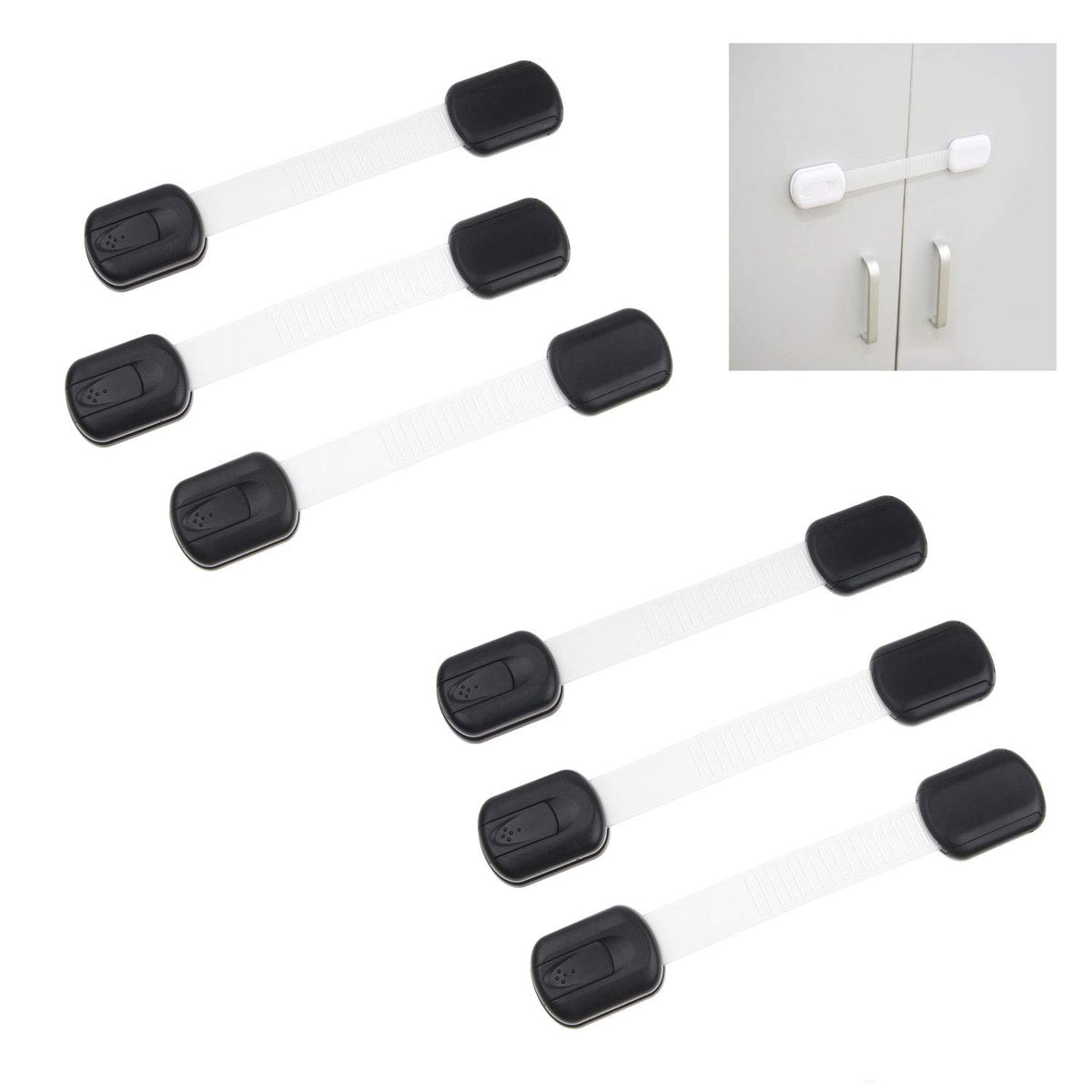 Kare & Kind six-pack black locks for cabinets and drawers.