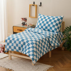 KAREVER Grid flat sheet in blue-white checkered pattern, lightweight and easy to wash