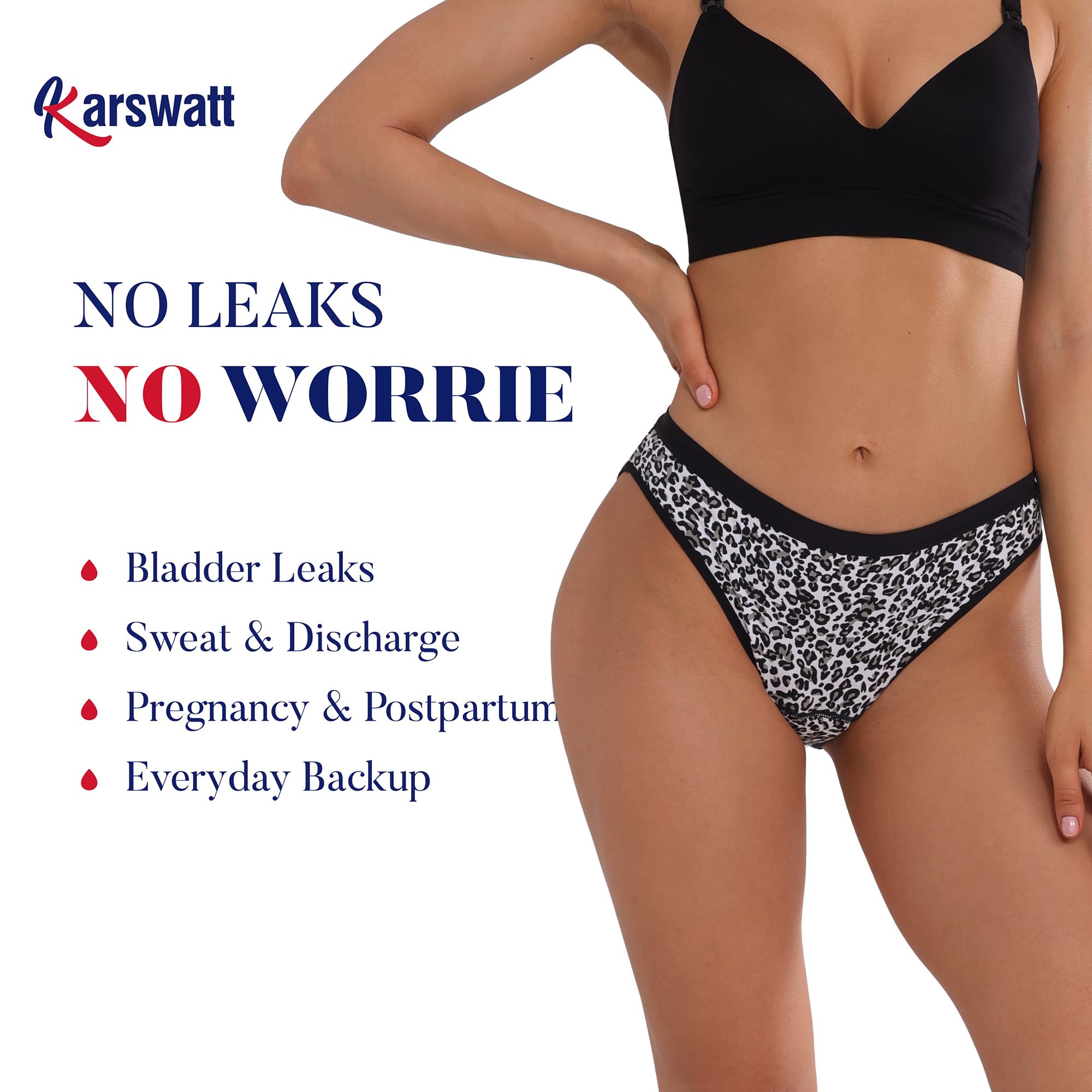 KARSWATT leopard machine-washable underwear illustrates easy care and reuse.