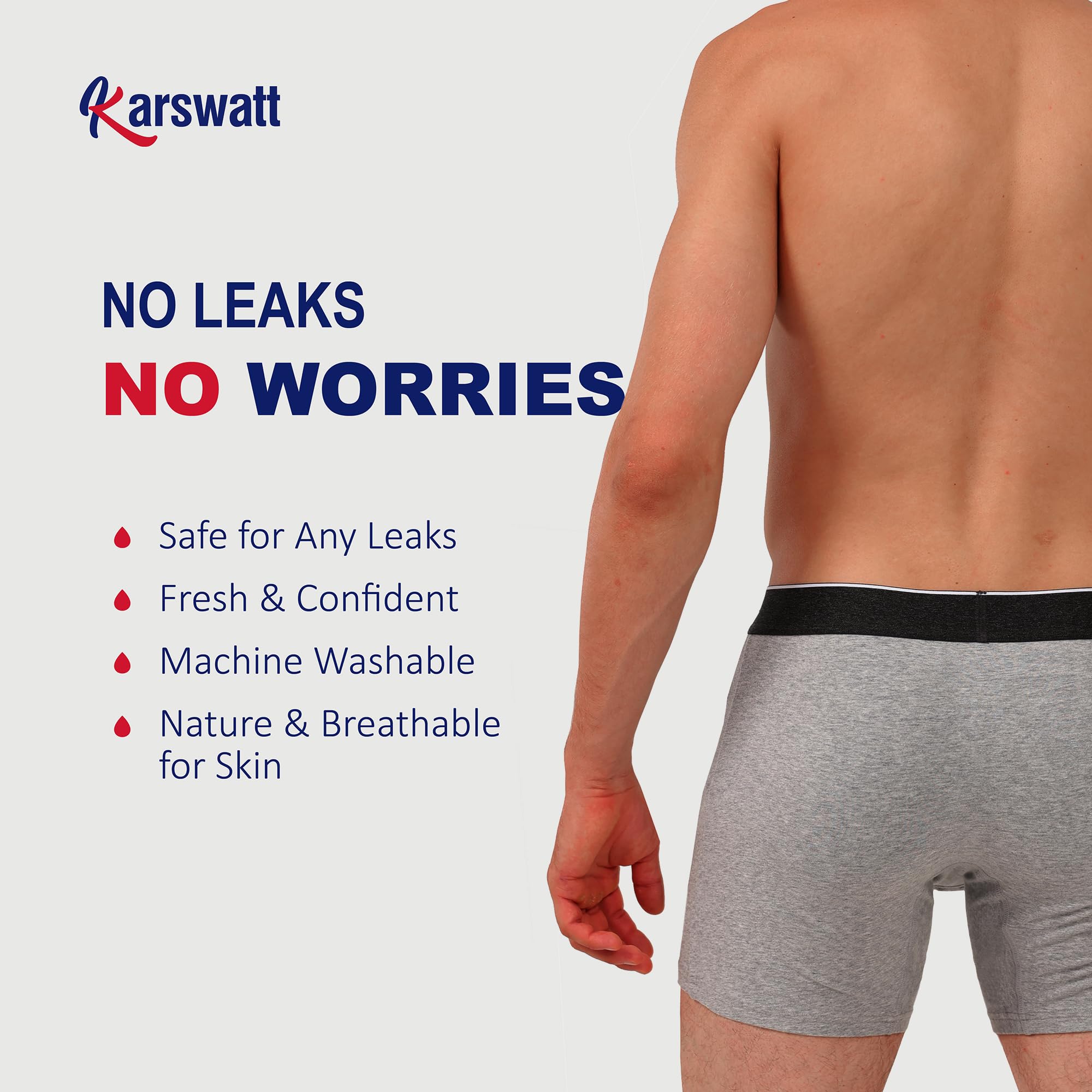 KARSWATT secure waistband and leak-resistant fit for active days