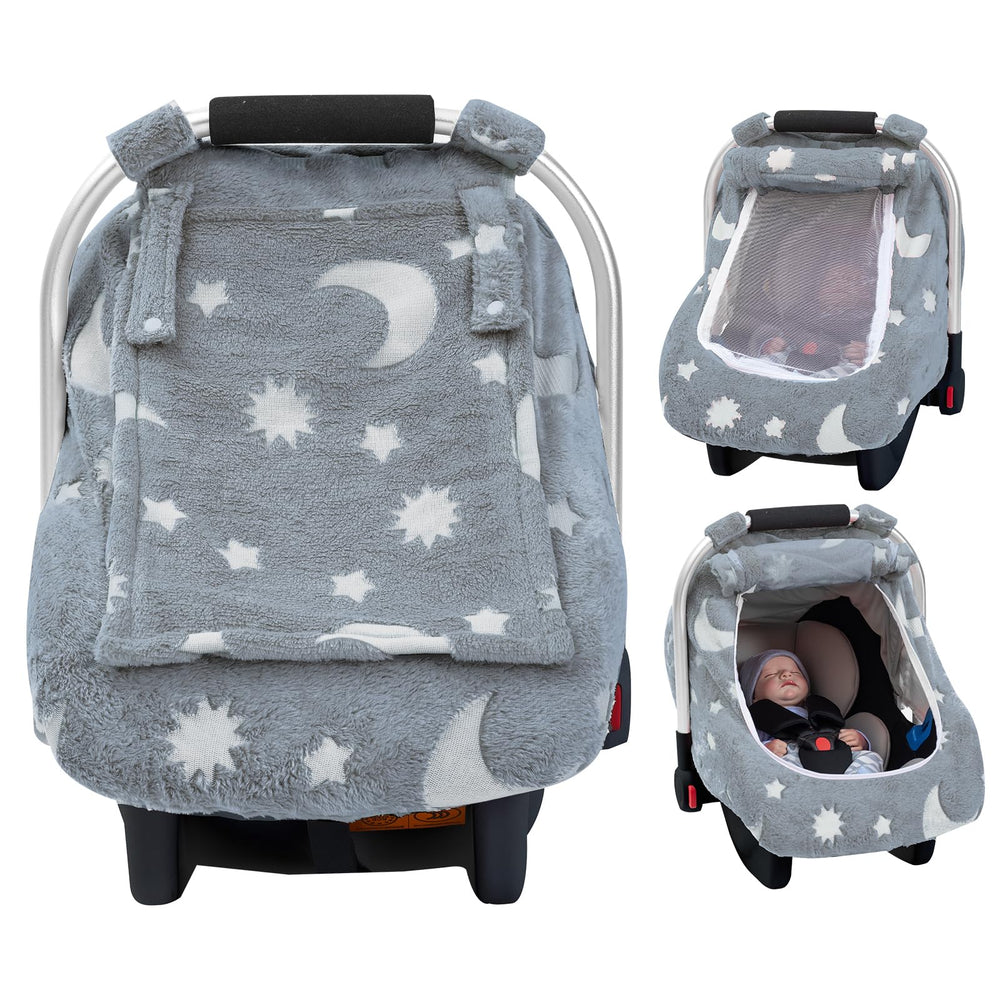 Kaseeous baby car seat cover in plush fleece reduces dust exposure.