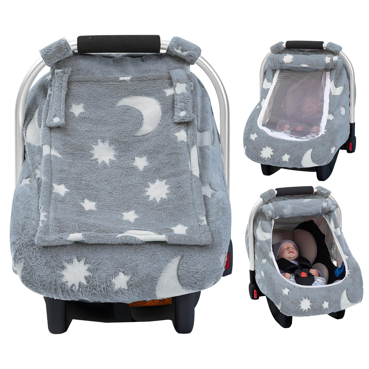 Kaseeous baby car seat cover in plush fleece reduces dust exposure.
