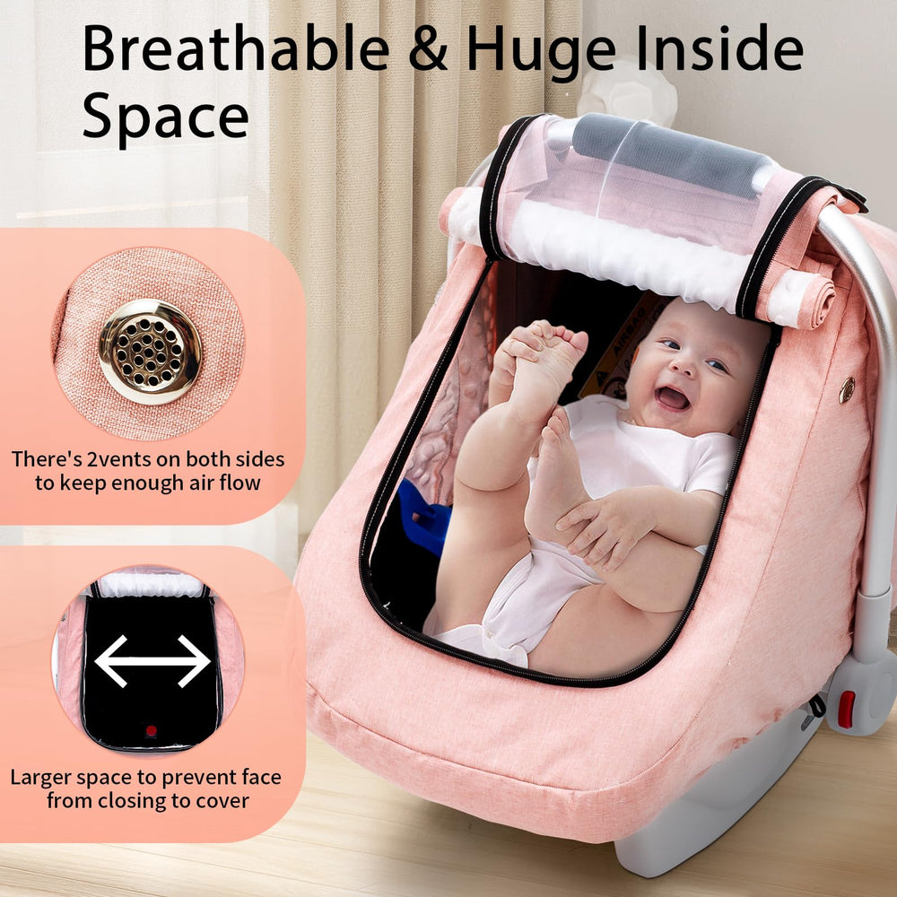 Kaseeous car seat canopy shows dual side vents for balanced airflow during rides.