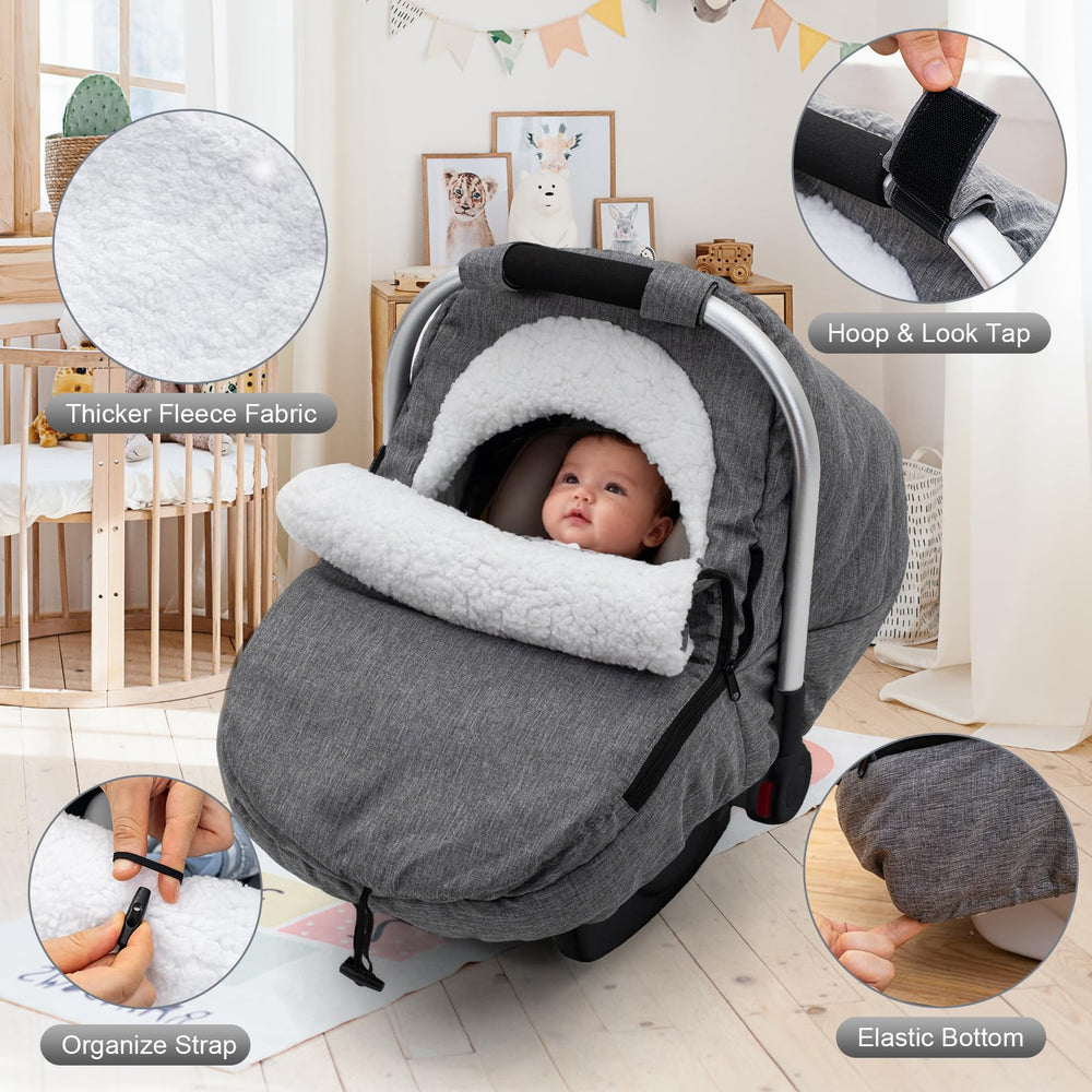 Kaseeous universal fit with most infant car seats and carriers.