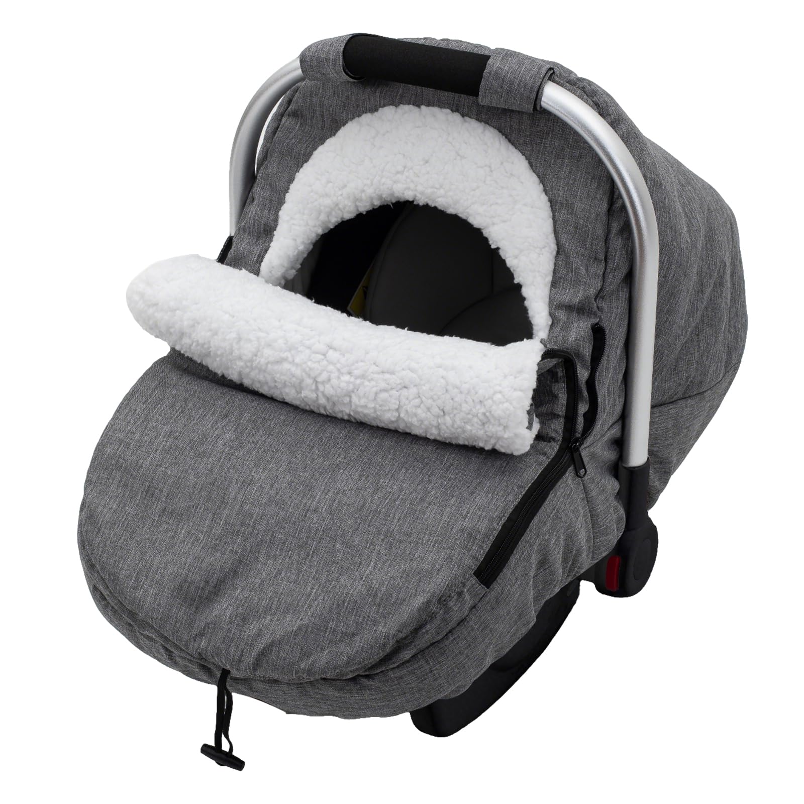 Kaseeous Winter Car Seat Cover on a baby seat showing warmth and protection.
