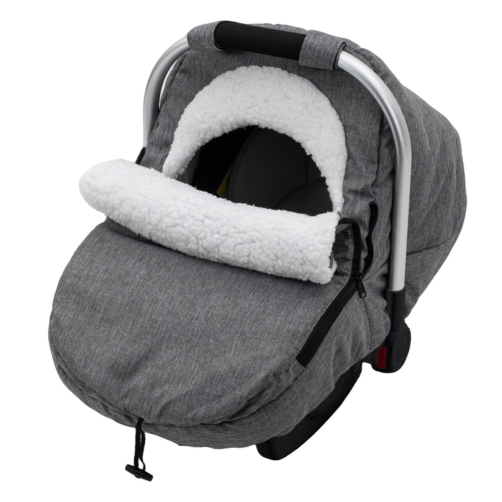Kaseeous Winter Car Seat Cover on a baby seat showing warmth and protection.