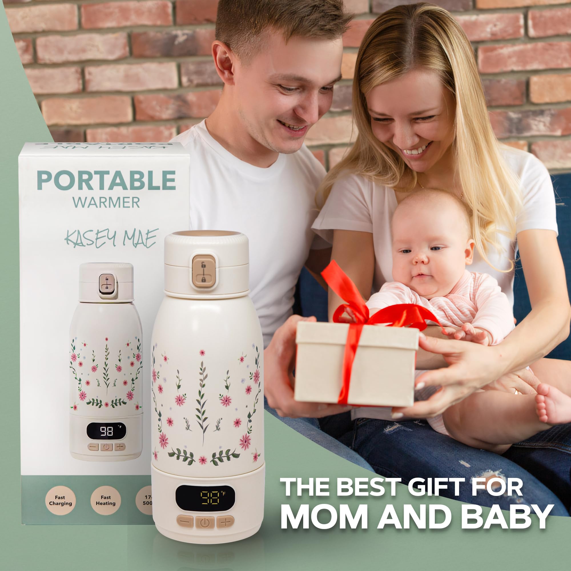 KASEY MAE travel bottle warmer with LED display for precise temperature.