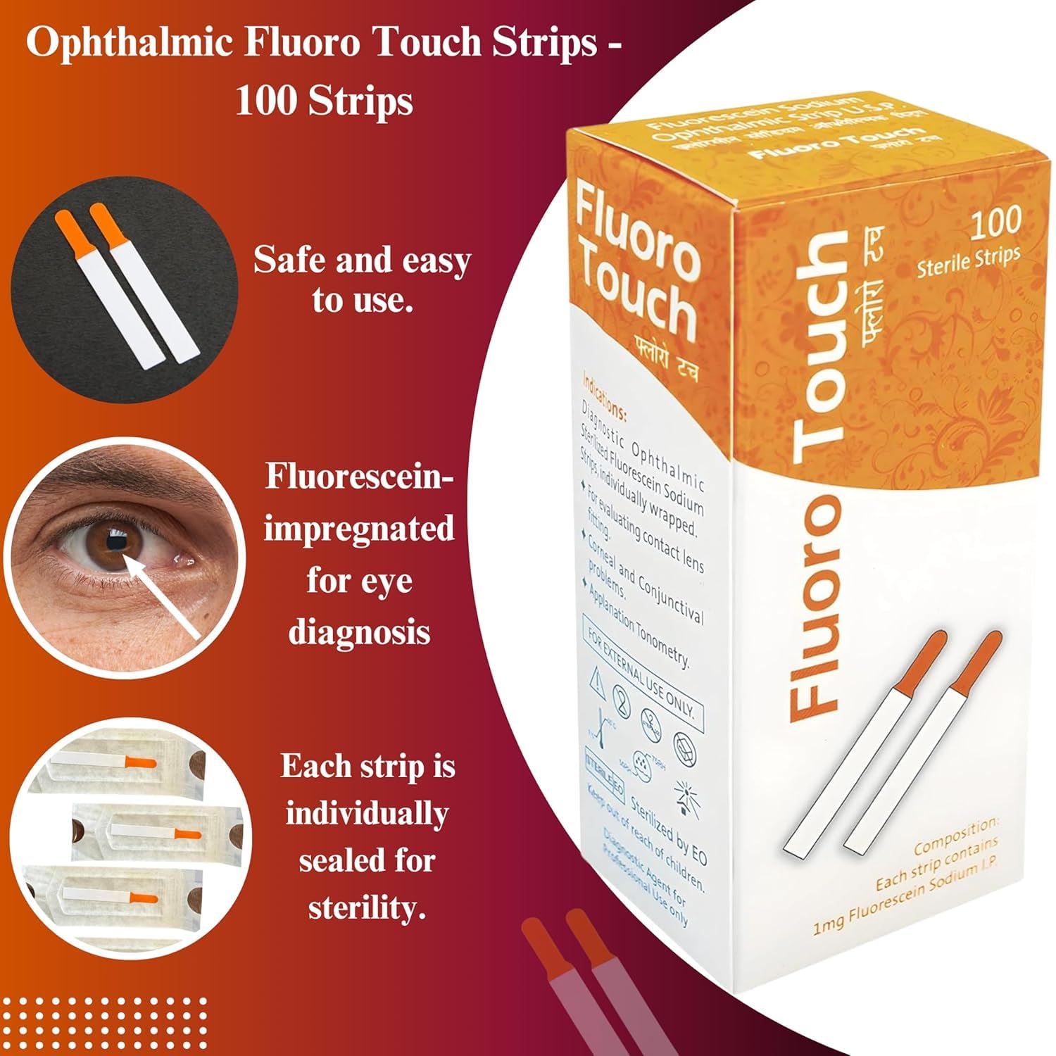 KASHSURG Ophthalmic Fluoro Touch Strips in individual pouches for sterile handling