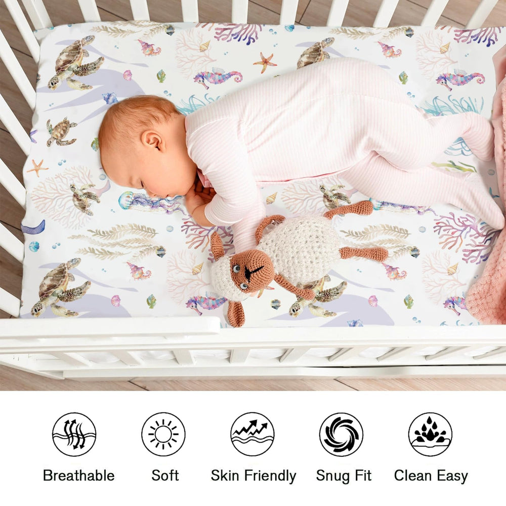 KASTLEE conch crib sheet features cheerful design and secure crib coverage
