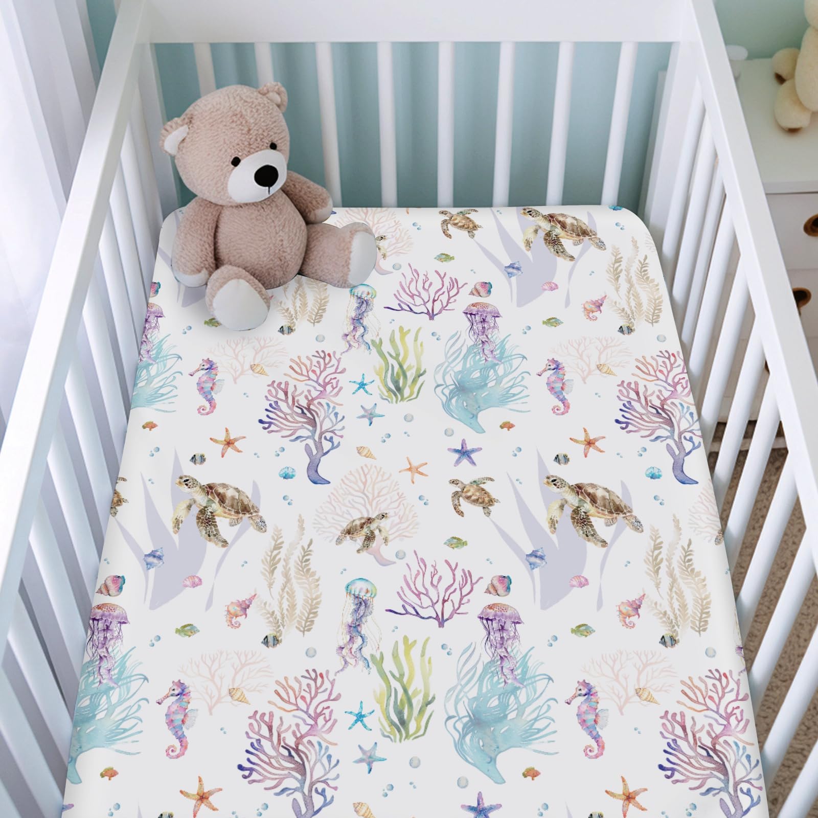 KASTLEE turtle crib sheet showcases lively colors for a cheerful nursery atmosphere