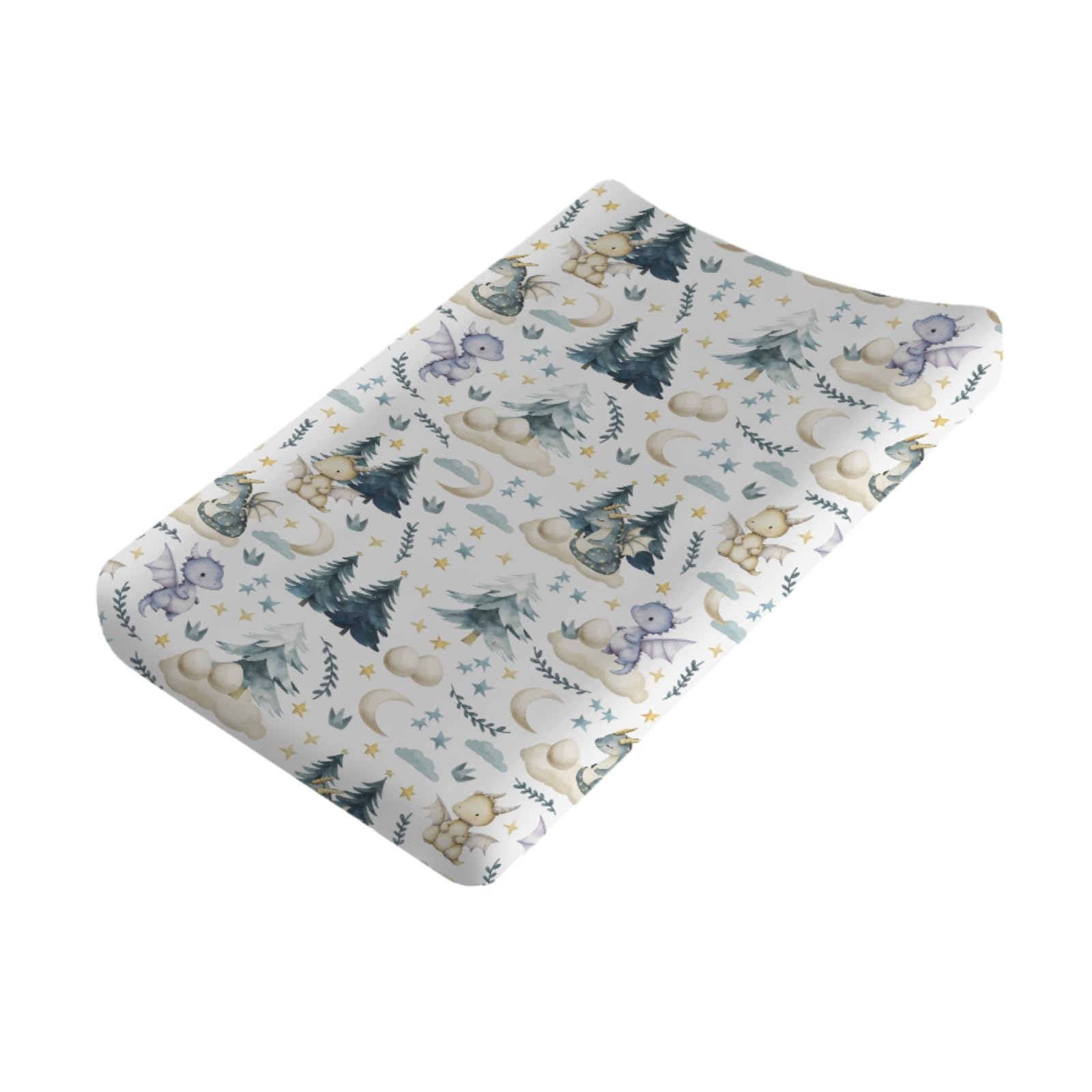 KASTLEE fairytale dragons changing pad cover with moon and stars for smoother diaper changes.