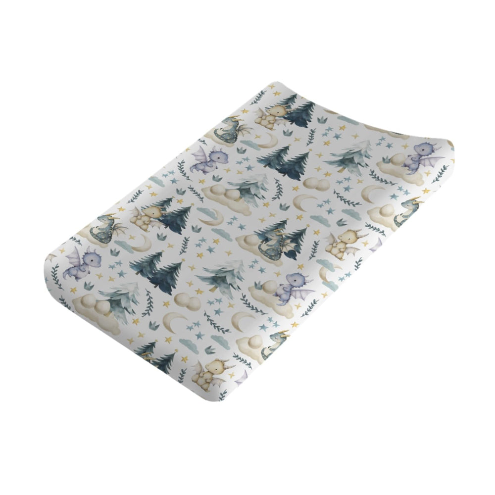 KASTLEE fairytale dragons changing pad cover with moon and stars for smoother diaper changes.