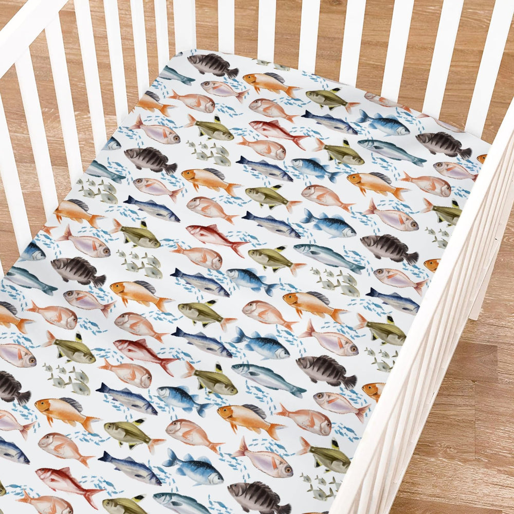 KASTLEE freshwater fishes crib sheet with watercolor design fits standard cribs snugly