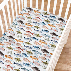 KASTLEE freshwater fishes crib sheet with watercolor design fits standard cribs snugly