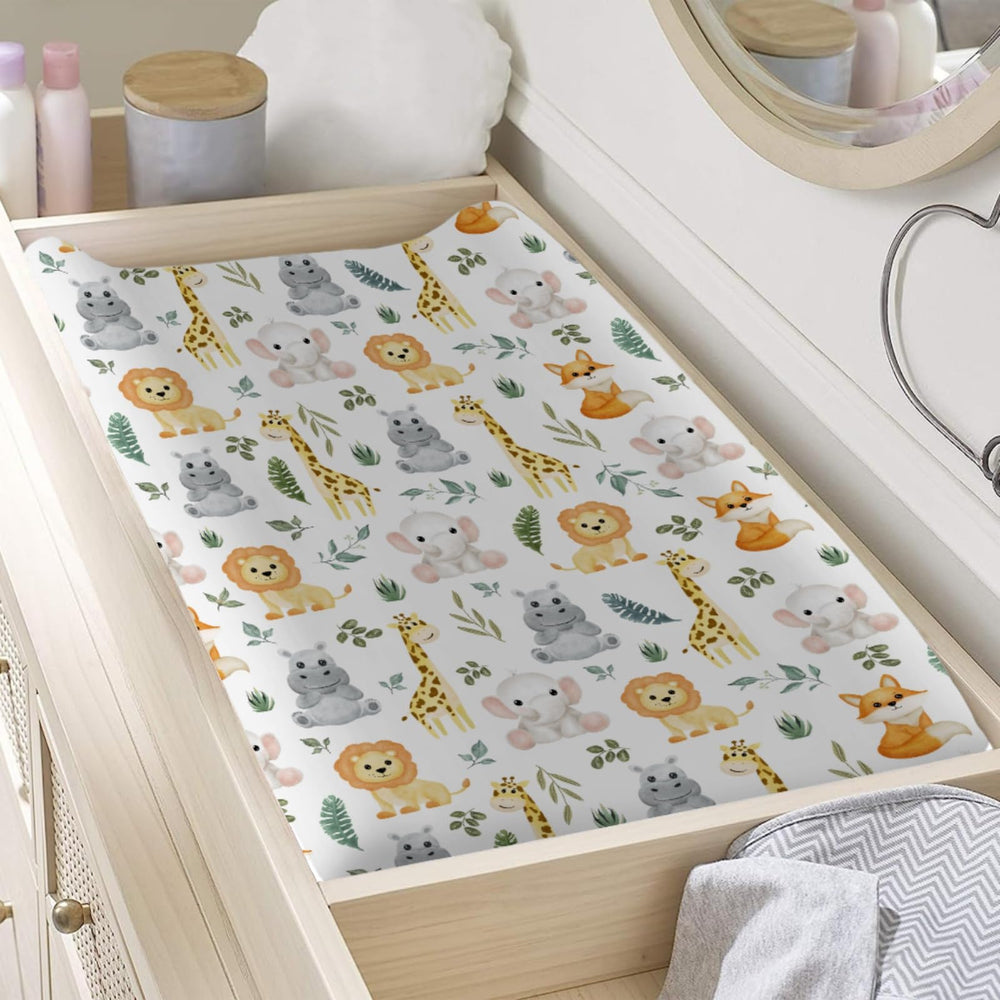KASTLEE Jungle Safari giraffe changing pad cover adds playful nursery charm.