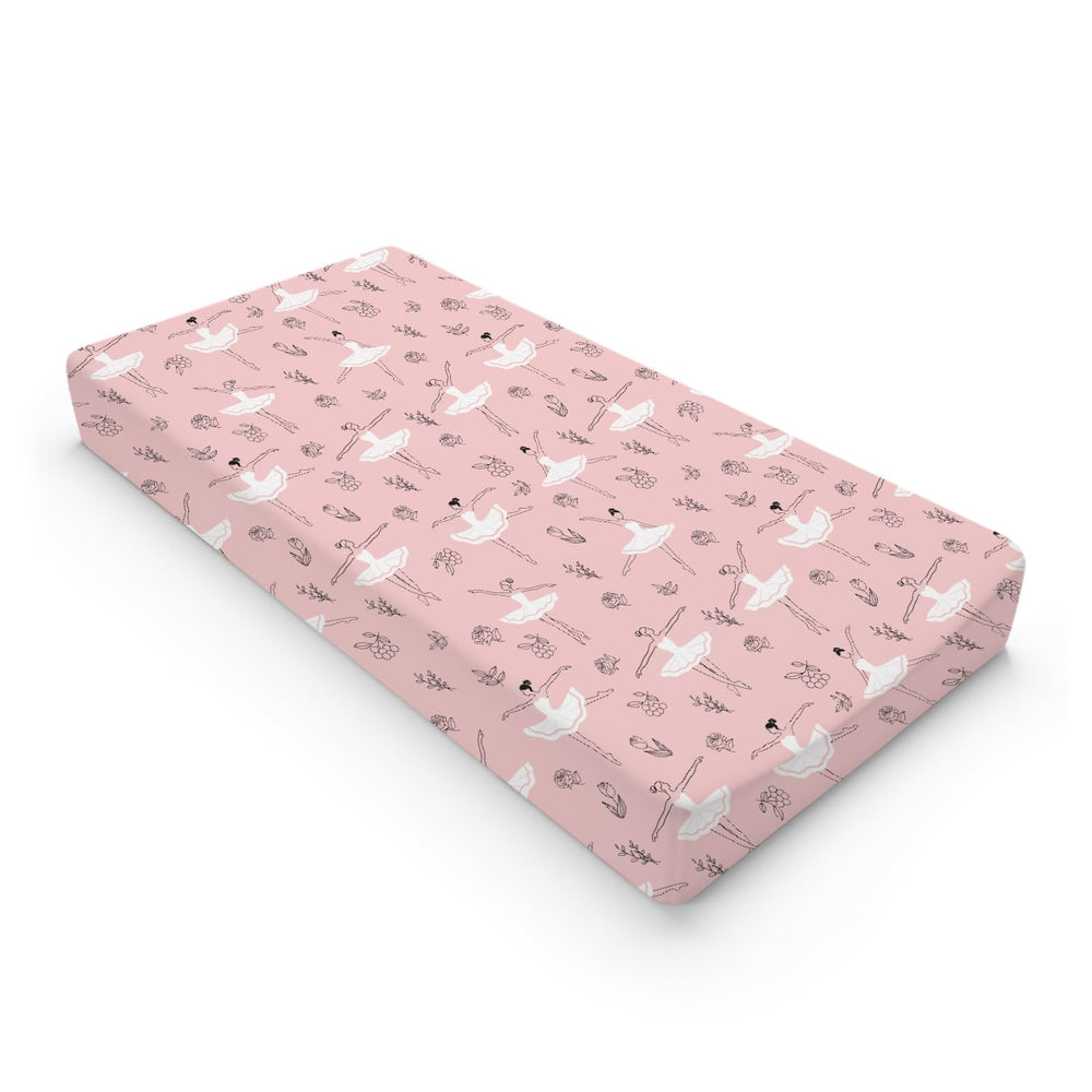 KASTLEE Pink Ballet changing pad cover laid flat showing soft, breathable fabric.