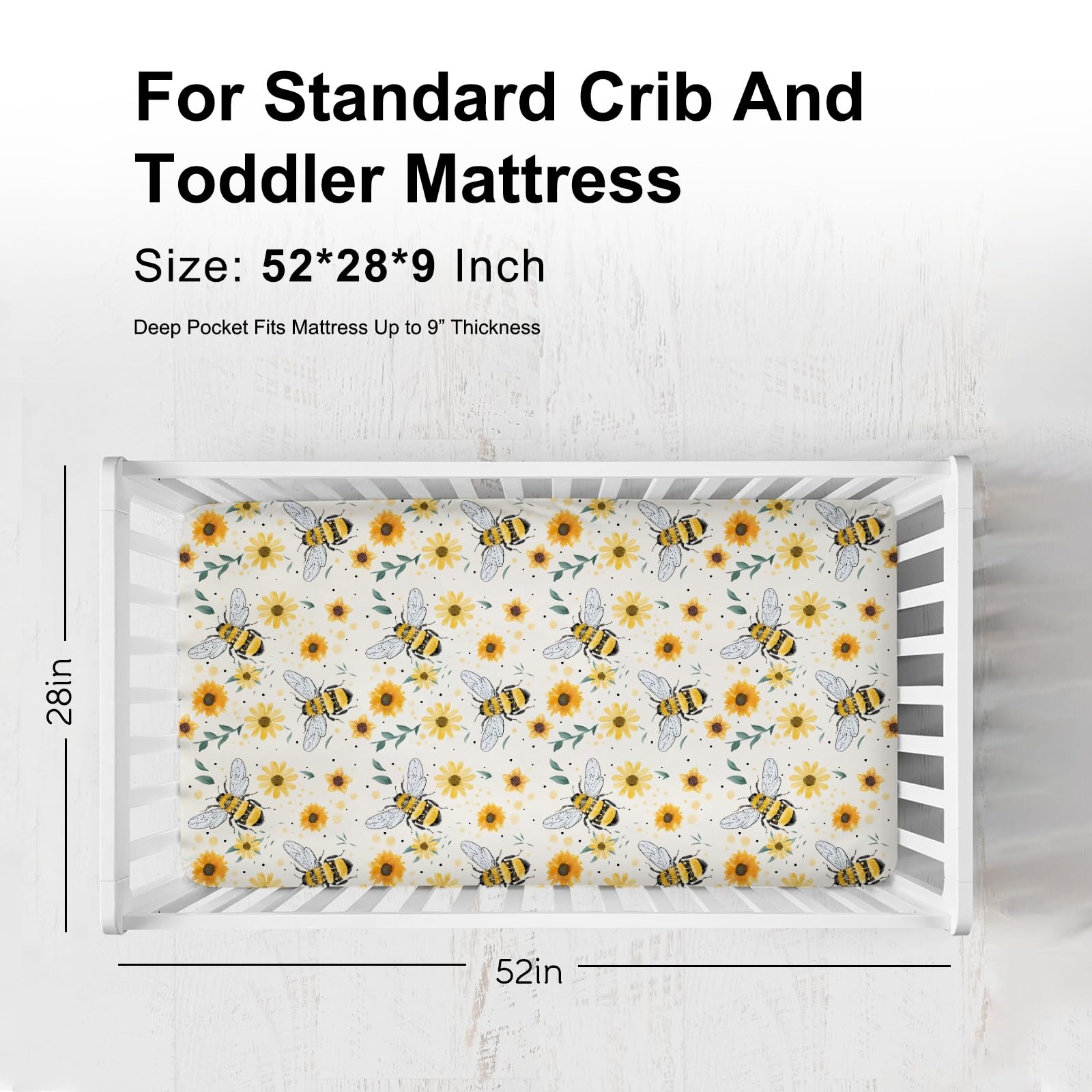 KASTLEE 52x28 crib sheet with 9-inch deep pockets stays securely in place.