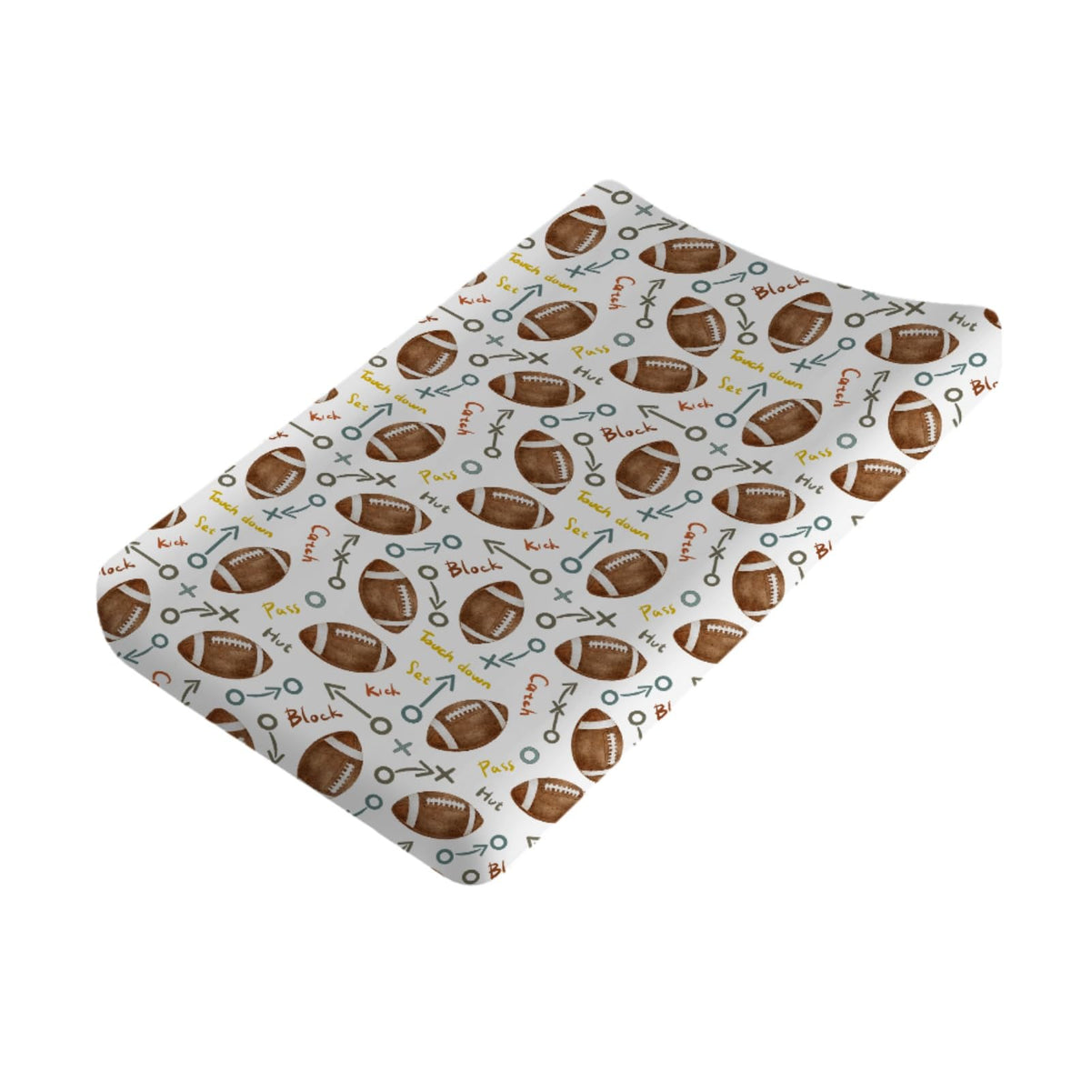 KASTLEE watercolor American football changing pad cover provides soft, breathable comfort.