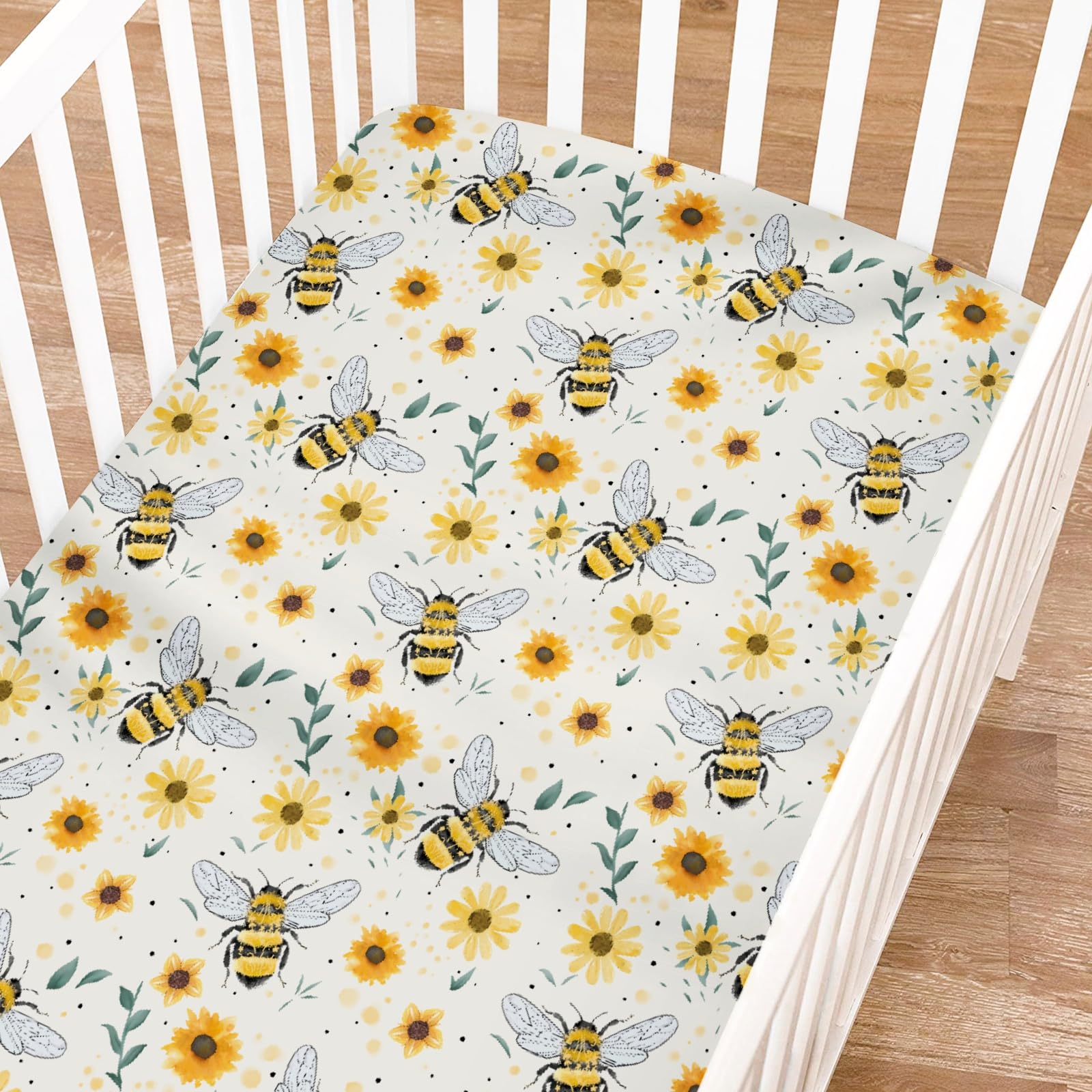 KASTLEE watercolor bees crib sheet in soft breathable fabric for cozy naps.
