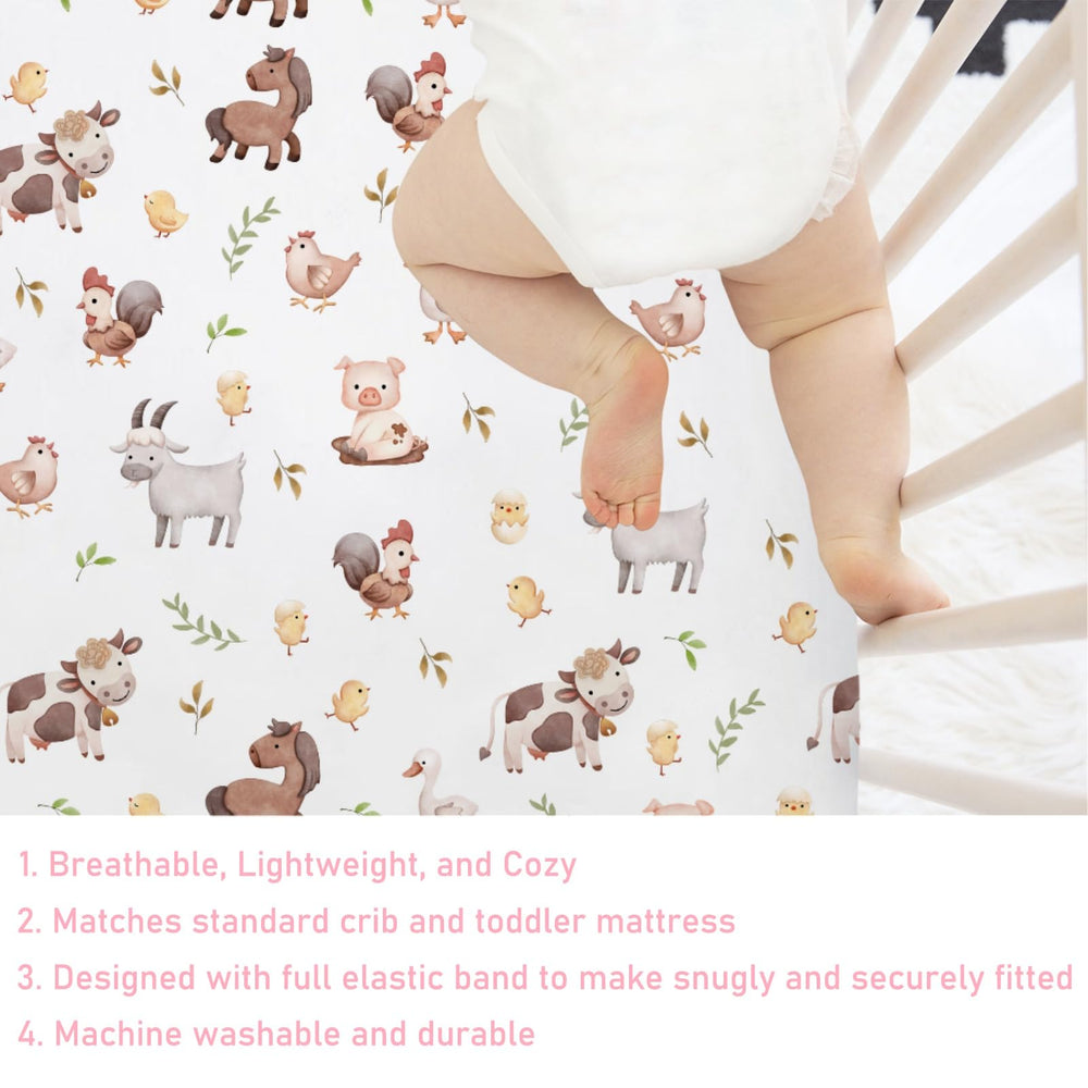 KASTLEE watercolor farm life duck crib sheet; soft surface for peaceful sleep.