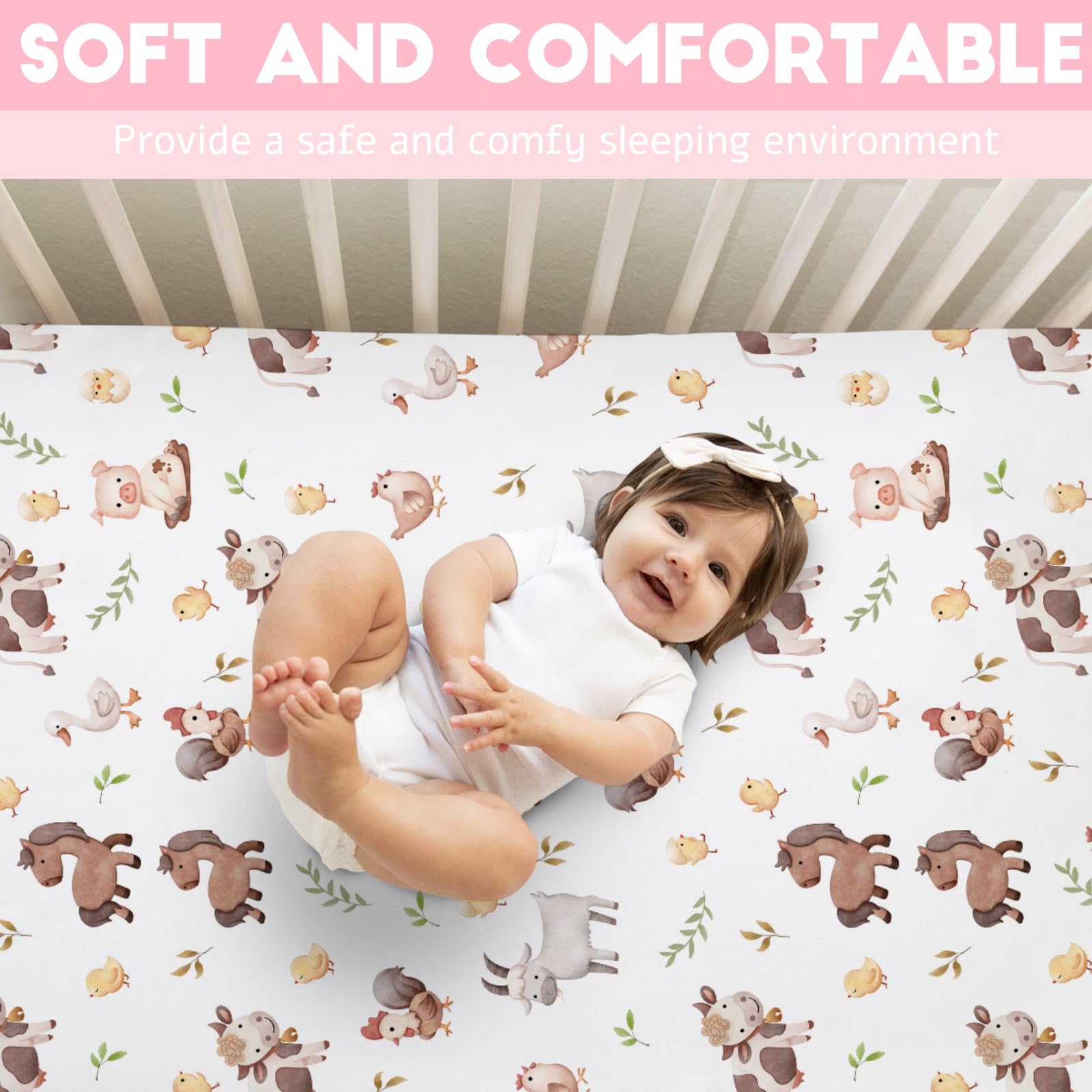 KASTLEE watercolor farm life leaves crib sheet; nature-inspired print for versatile nursery styling.
