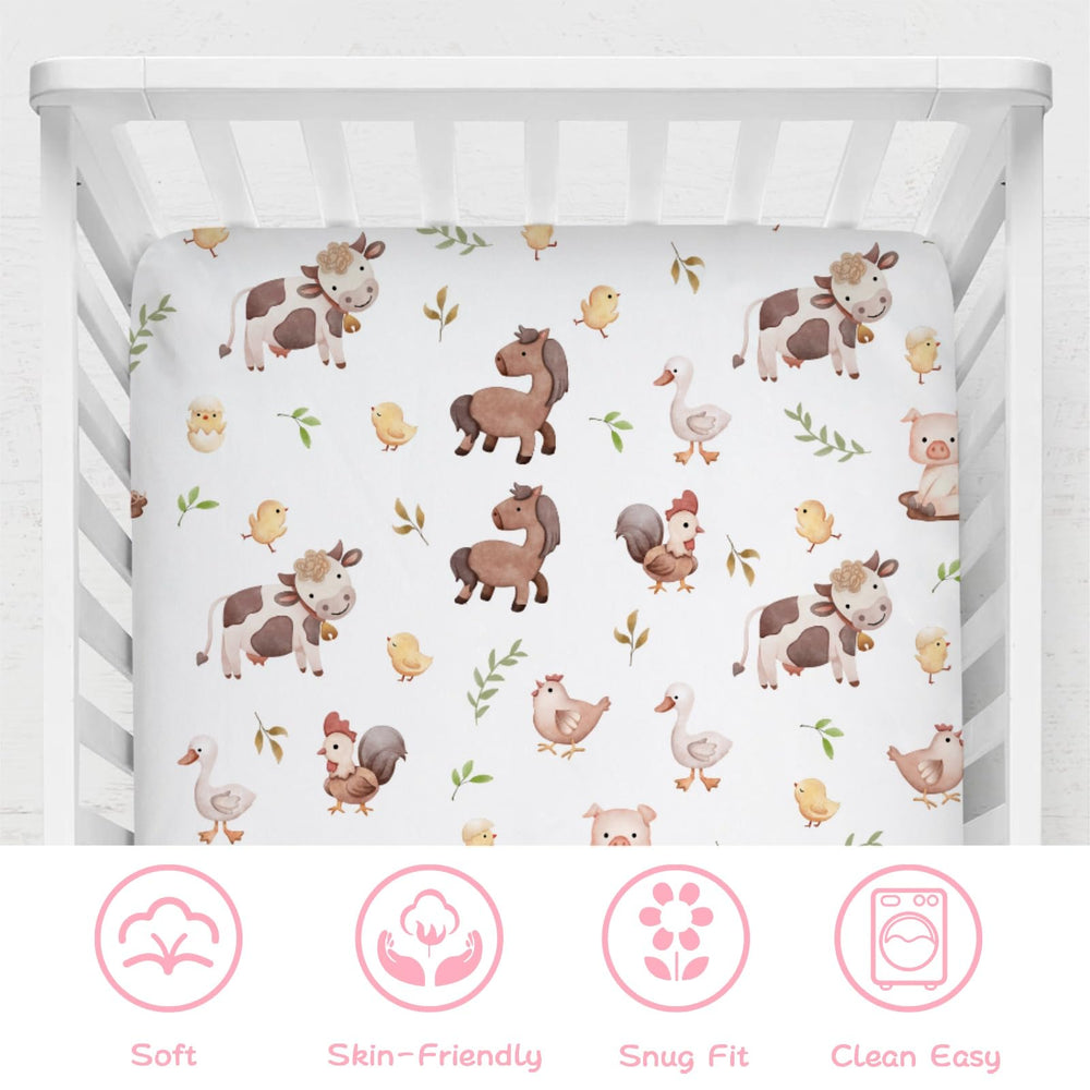 KASTLEE watercolor farm life rooster crib sheet; cheerful motif and snug fit.