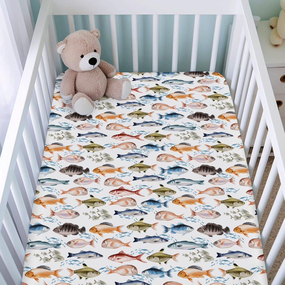 KASTLEE watercolor fish mattress cover for baby, breathable and soft for nap time