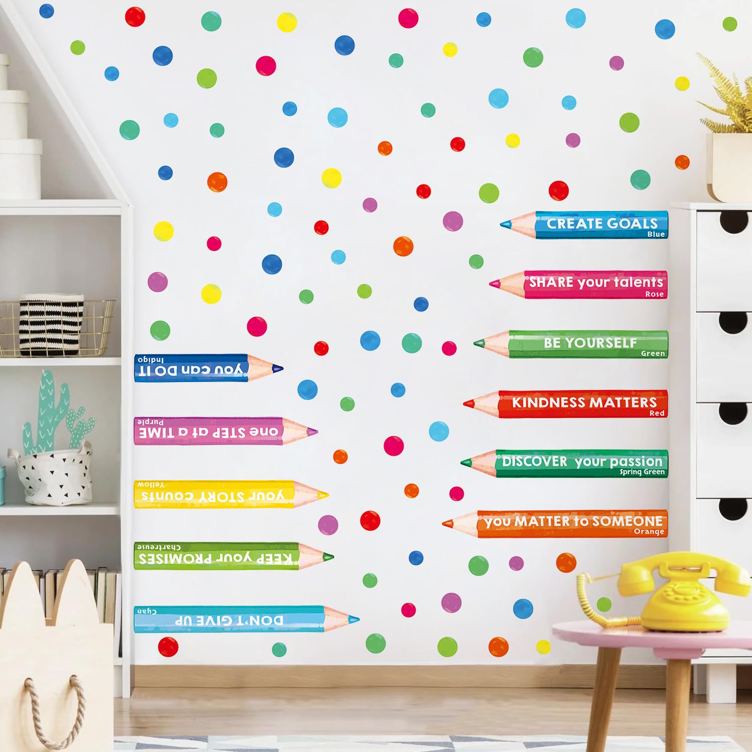 Kasubeso inspirational wall decals offer a motivational message for classrooms.