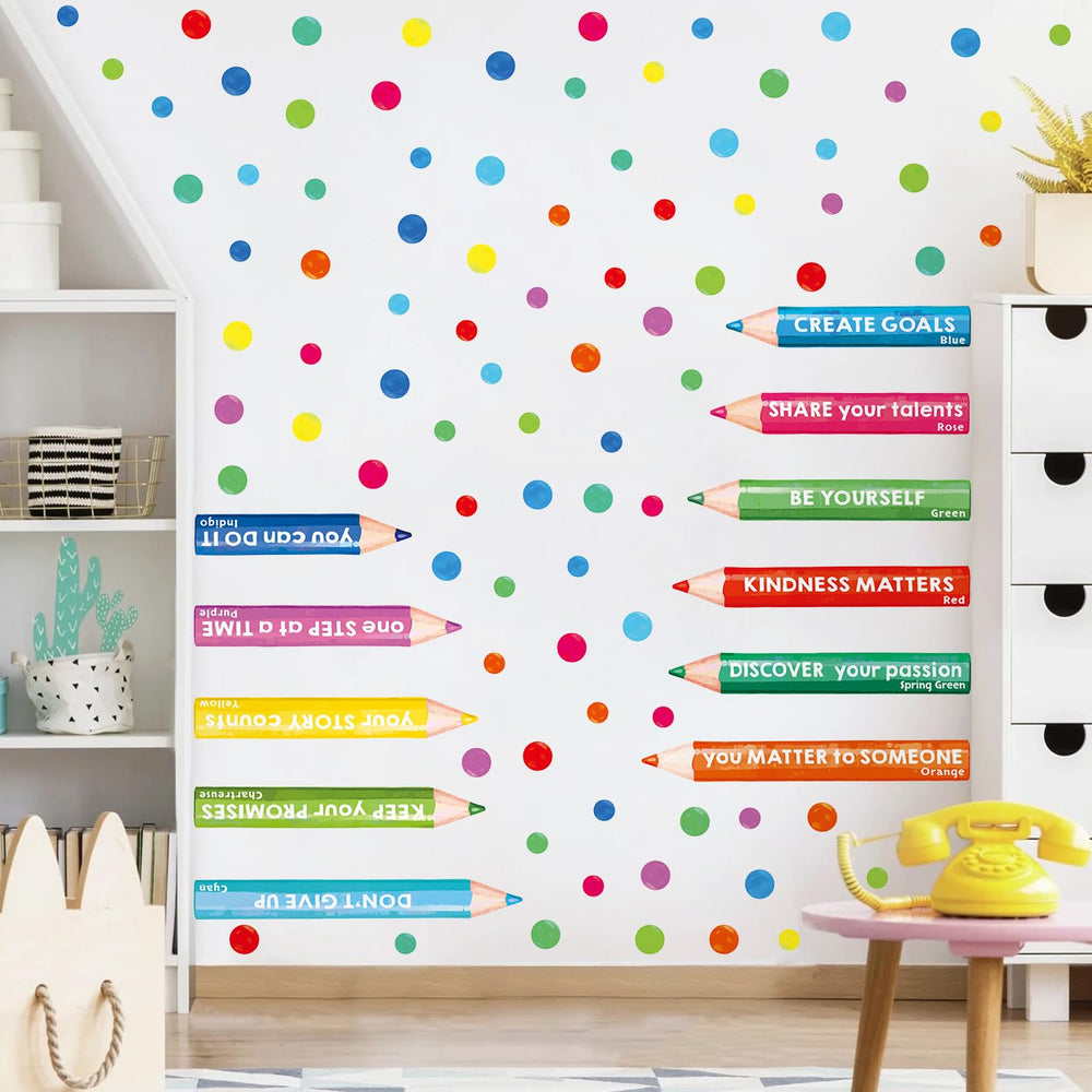 Kasubeso inspirational wall decals offer a motivational message for classrooms.