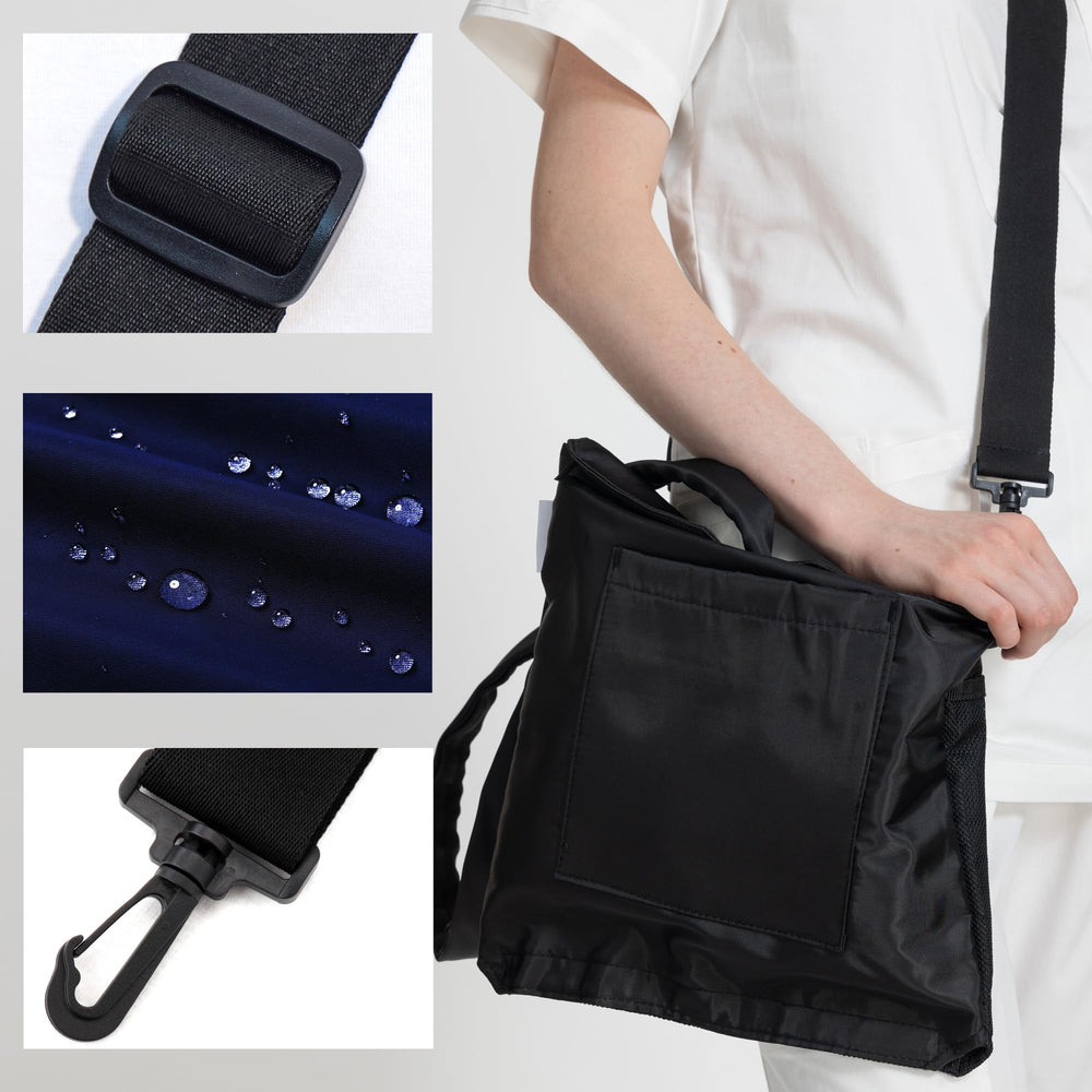 Removable adjustable strap on Kate Brothers bag holder for versatile carrying.