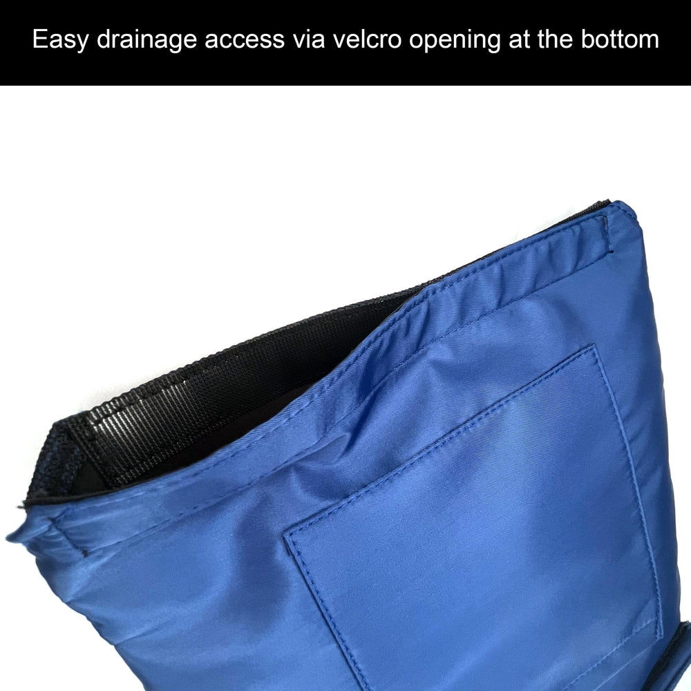 Interior clasp stabilizes the bag on Kate Brothers catheter bag holder.