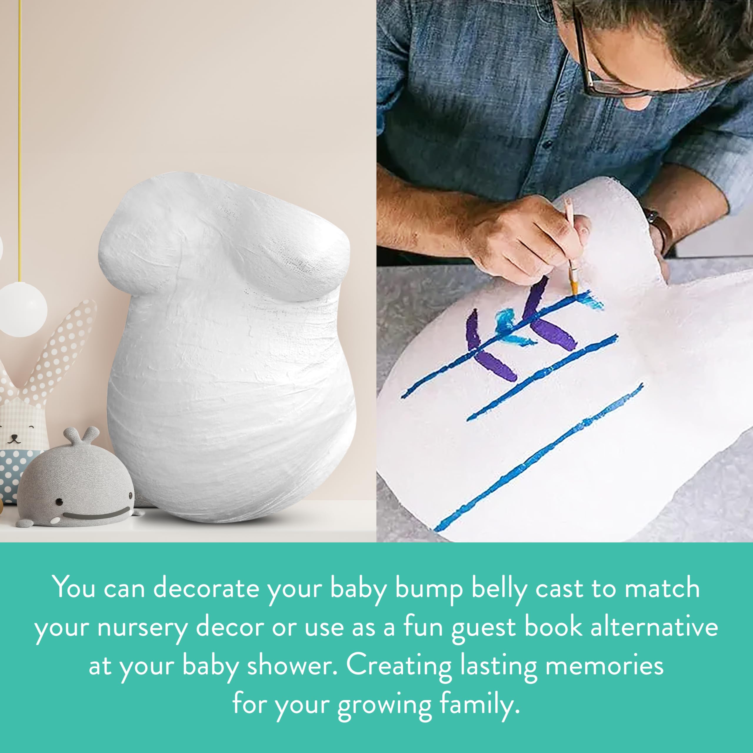 Kate & Milo decorated belly cast displayed as nursery decor keepsake.