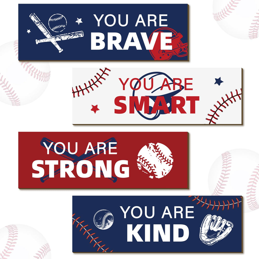 Kathfly baseball wall decor set featuring four signs for cohesive kid room styling