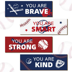 Kathfly baseball wall decor set featuring four signs for cohesive kid room styling