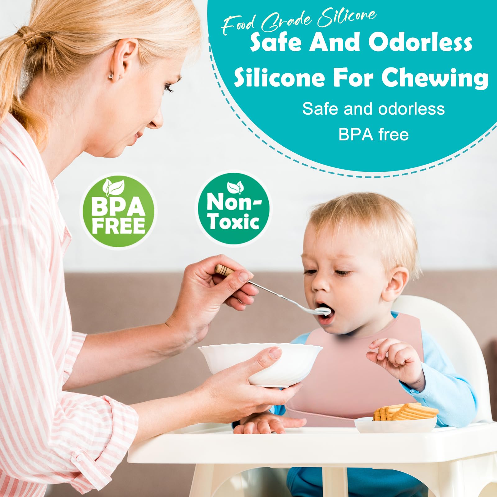Katieyca silicone bibs BPA-free and skin-friendly during meals