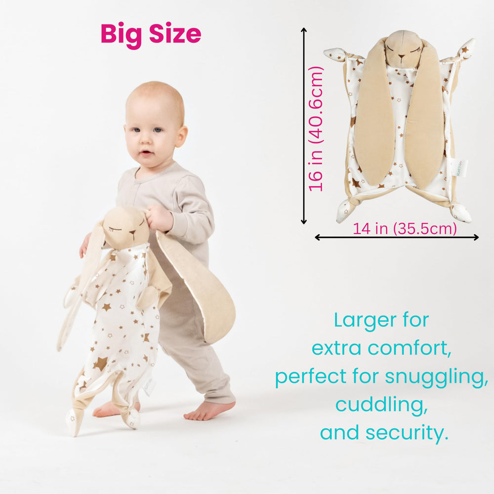 Katiia Joy Bunny Lovey knotted corners invite grabbing and teething.