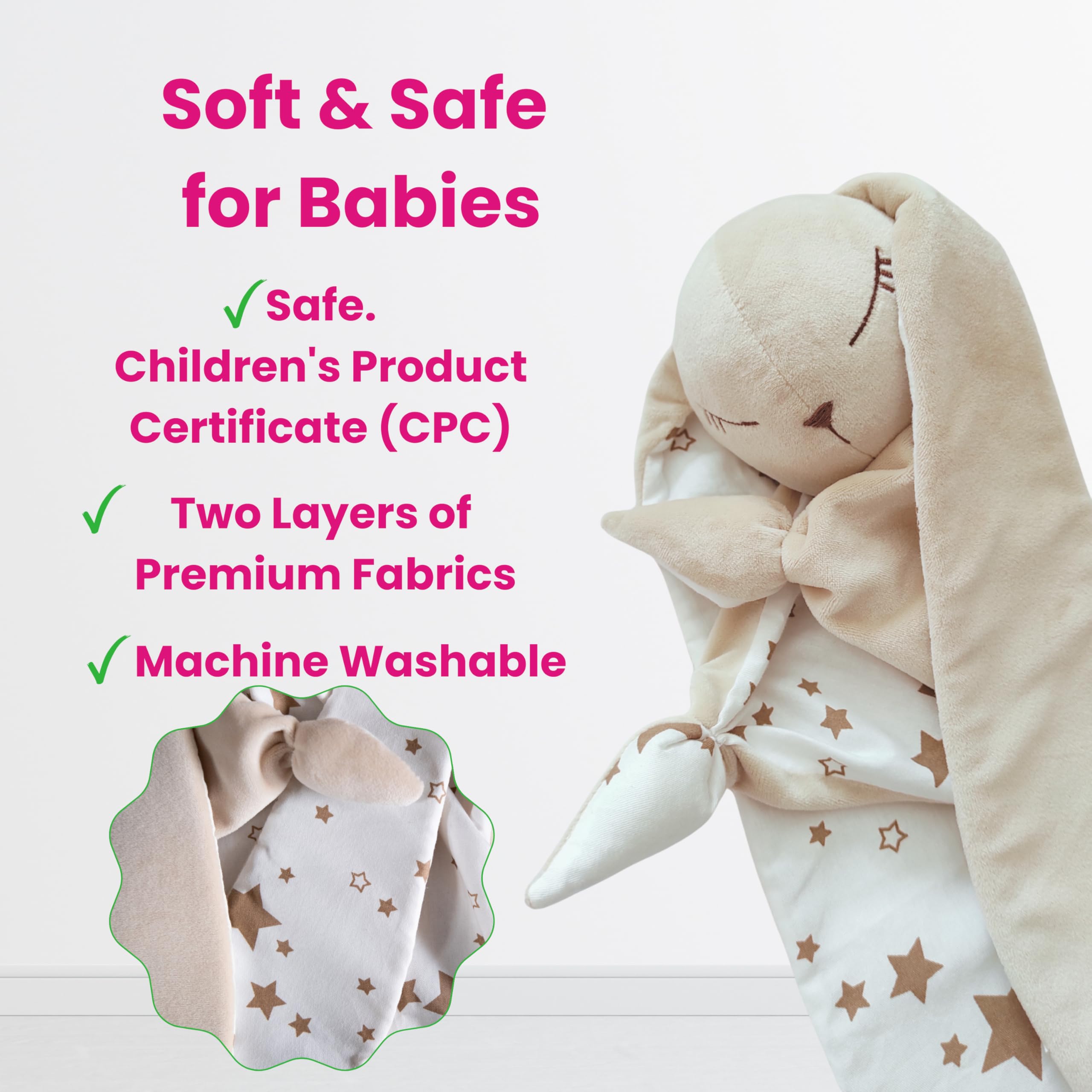 Katiia Joy Bunny Lovey machine washable for easy cleanup.