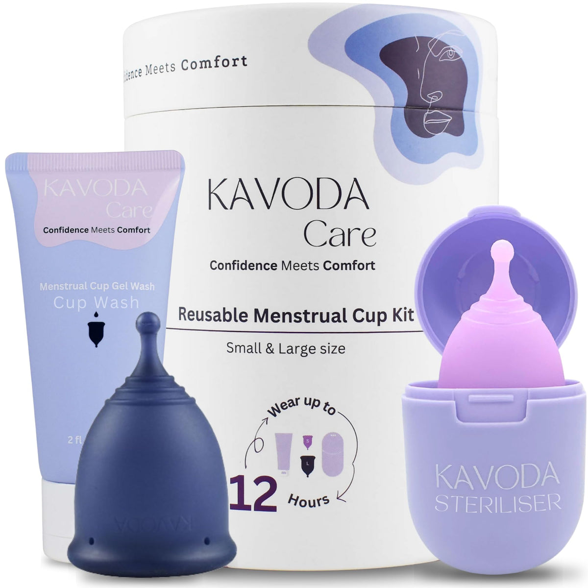 KAVODA menstrual cups set in small and large sizes provide flexible protection across flows.