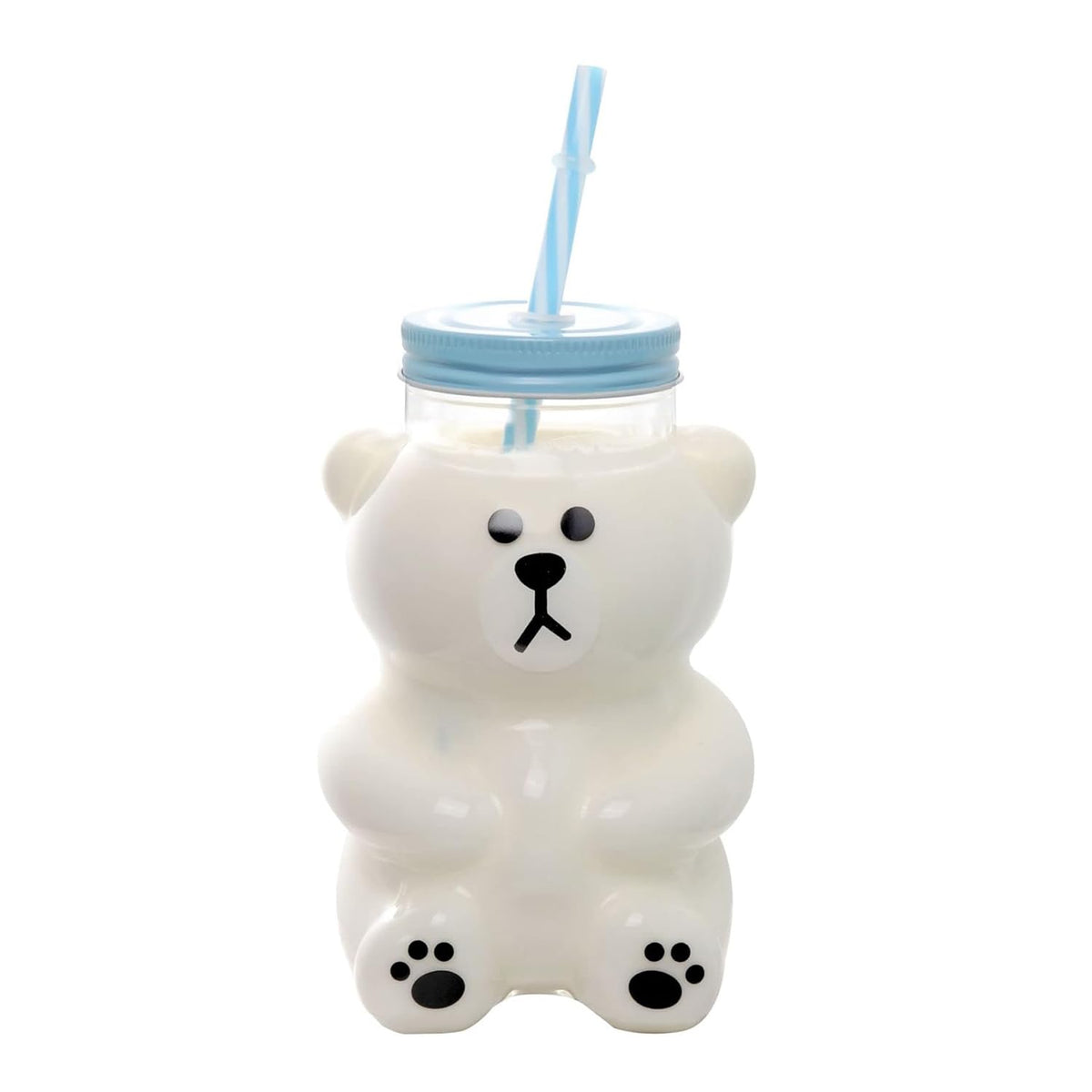 Kawaii Bear Sippy Cup 19oz with lid, clear view of colorful drinks for daily use.