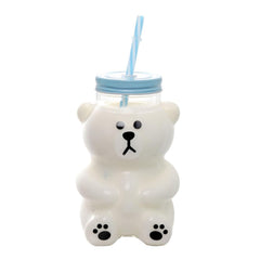Kawaii Bear Sippy Cup 19oz with lid, clear view of colorful drinks for daily use.